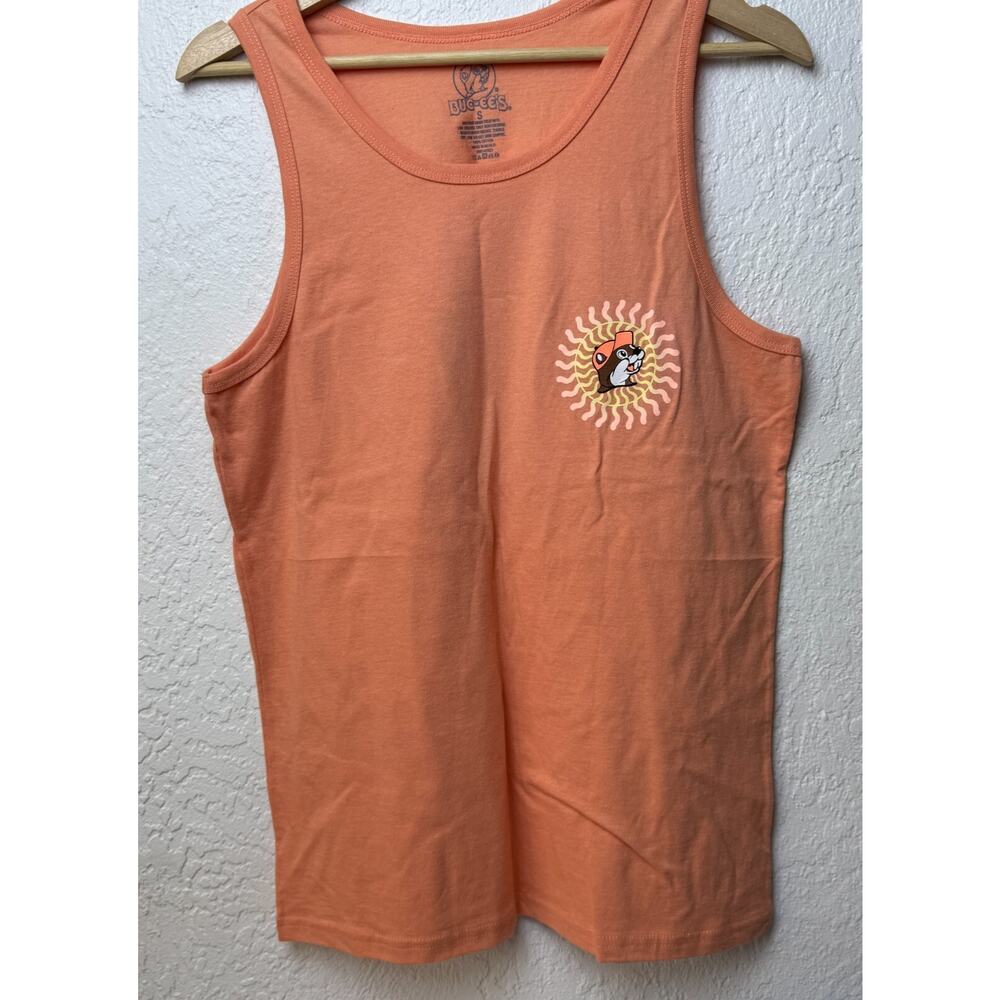 Buc-ees Buccee Beaver Sun Graphic Orange Sleeveless Tank Top Size S Beach Travel